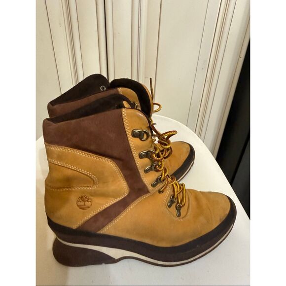 Timberland Women's Canary Leather Lace Up Wedge Ankle Boots Tan Brown Size 8 - Picture 13 of 13